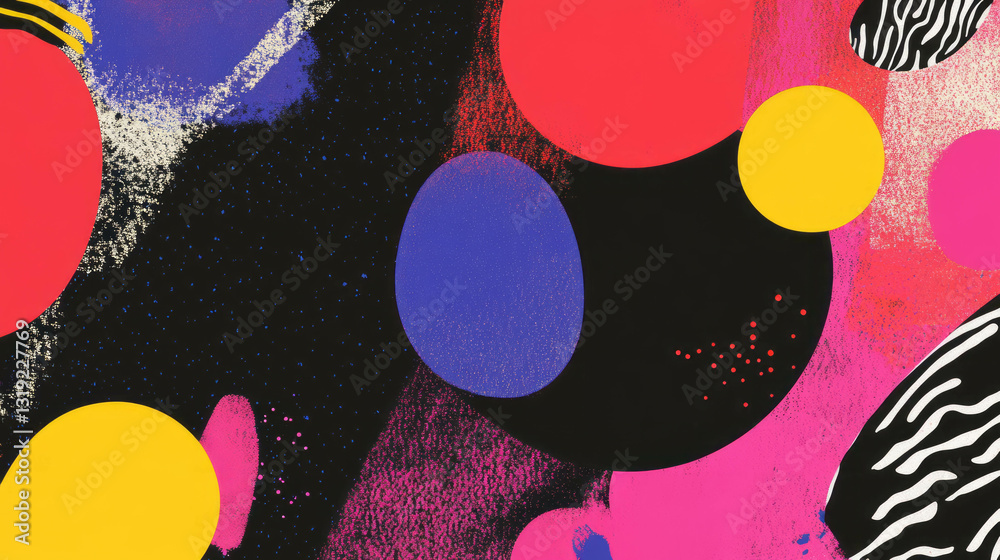 Aufkleber Chaotic abstract background with vibrant circular and textural patterns