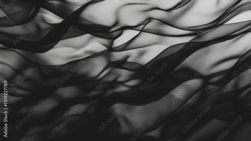 Poster charcoal abstract waves flowing in chaotic black background design