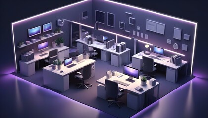 Fototapeta premium Modern Isometric Business Office with Digital Devices