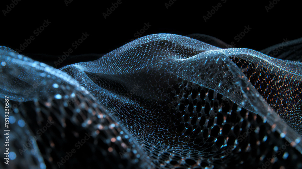 Poster abstract crisp overlay texture with digital mesh waves on black background for creative design