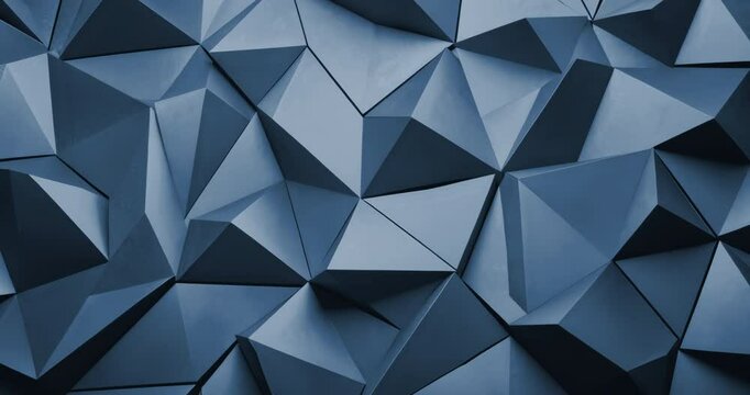 Dark Abstract Polygonal Surface Moving Smoothly. Dynamic abstract polygonal shapes slowly moving, creating a futuristic 3D background. 