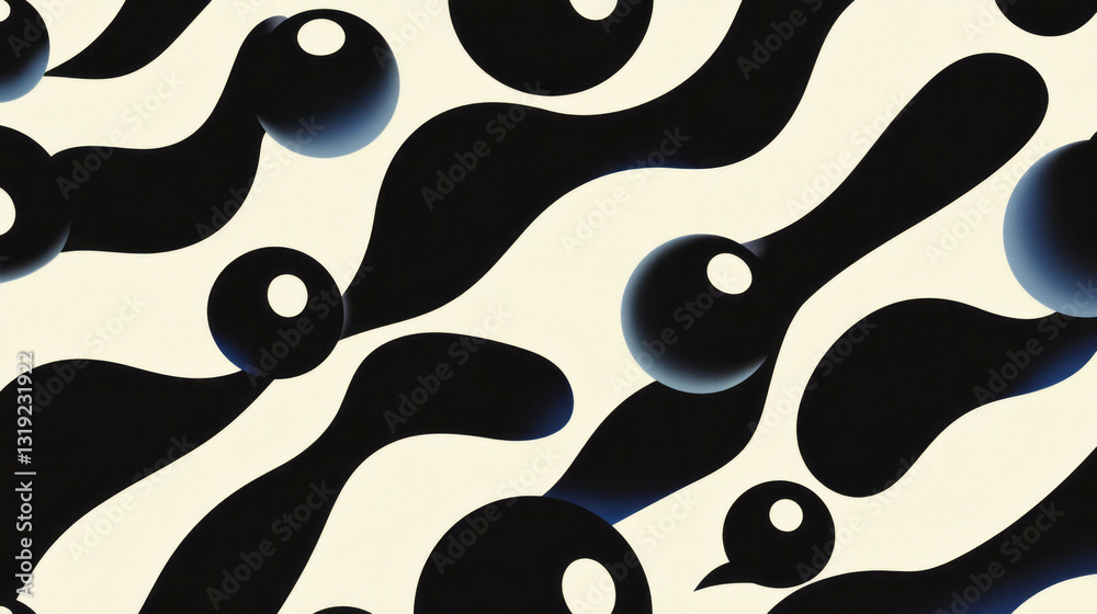 Poster abstract waves and sphere pattern with dramatic contrast for modern designs