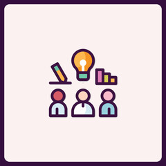 Creative Team Brainstorming Session Icon with Pencil, Bulb and Graph