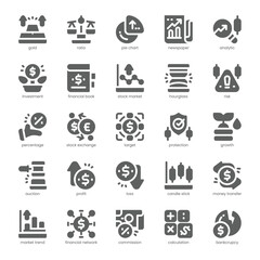Stock Market Icon pack for your website, mobile, presentation, and logo design. Stock Market Icon solid design. Vector graphics illustration and editable stroke.