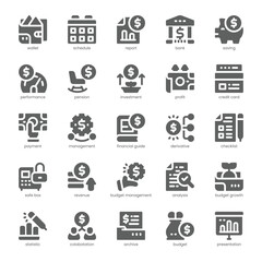 Budget Management Icon pack for your website, mobile, presentation, and logo design. Budget Management Icon solid design. Vector graphics illustration and editable stroke.