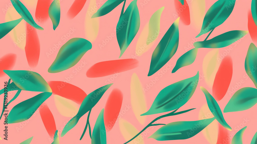 Poster fresh elegant leaf pattern with chaotic design on pink background for decorative use