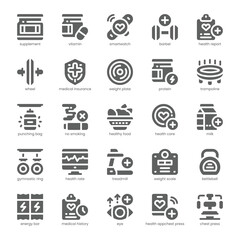 Healthy and Fitness Icon pack for your website, mobile, presentation, and logo design. Healthy and Fitness Icon solid design. Vector graphics illustration and editable stroke.