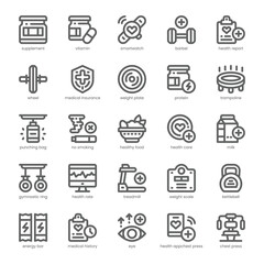 Healthy and Fitness Icon pack for your website, mobile, presentation, and logo design. Healthy and Fitness Icon outline design. Vector graphics illustration and editable stroke.