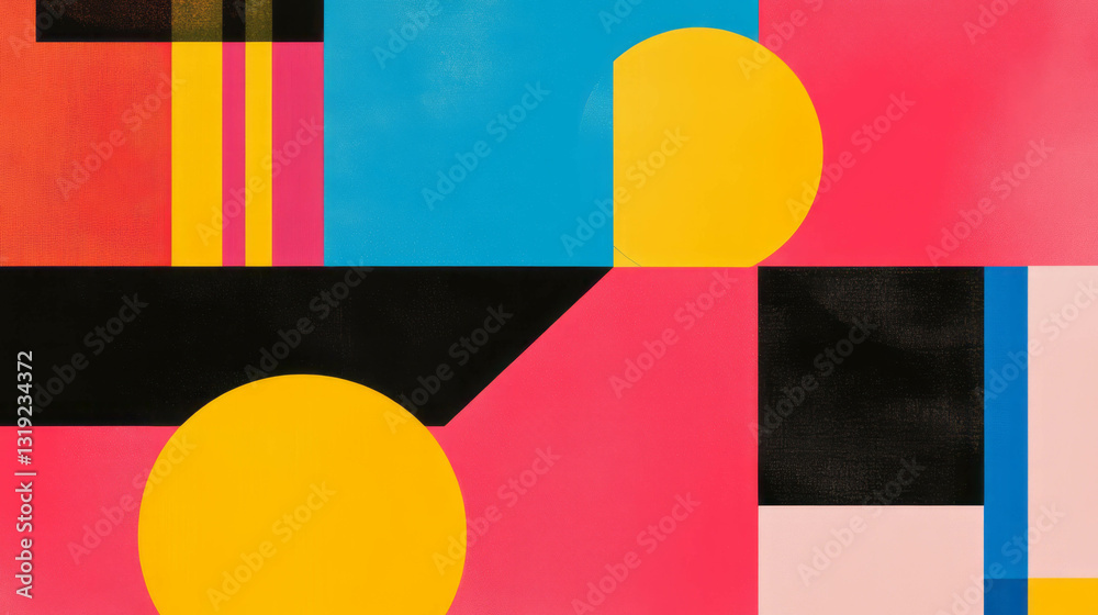 Poster Vibrant geometric abstract art with colorful shapes and patterns