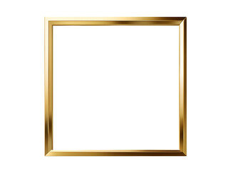 Square golden photo frame isolated on transparent background