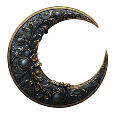 Fototapeta premium Moon ornate carved design isolated on transparent background.