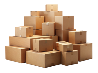 stack of cardboard boxes for moving and shipping isolated on white background