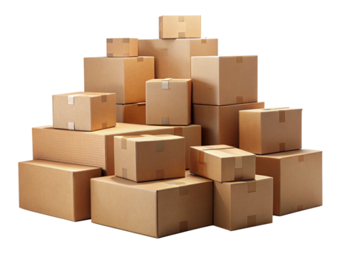stack of cardboard boxes for moving and shipping isolated on white background