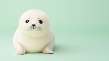 Adorable White Seal Pup on Light Green Background