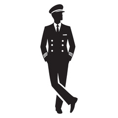 Bold Ship Captain silhouette, facing the dangers of the deep sea - Ship Captain illustration - Minimalist Ship Captain vector - Profession silhouette
