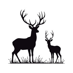 Stunning black silhouettes of various deer´s  kind  roe, female, and male wild deer
