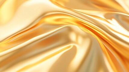 Fototapeta premium Elegant golden silk fabric, smooth and shiny texture, perfect for luxurious fashion or interior design projects, ample space for text.