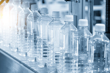 The hi-technology of drinking water manufacturing process in the light blue scene.