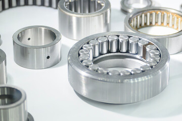 Close up scene the cylindrical rolling bearing parts.