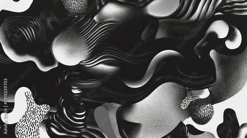 Poster Abstract chaos sketch background in black and white with dynamic patterns