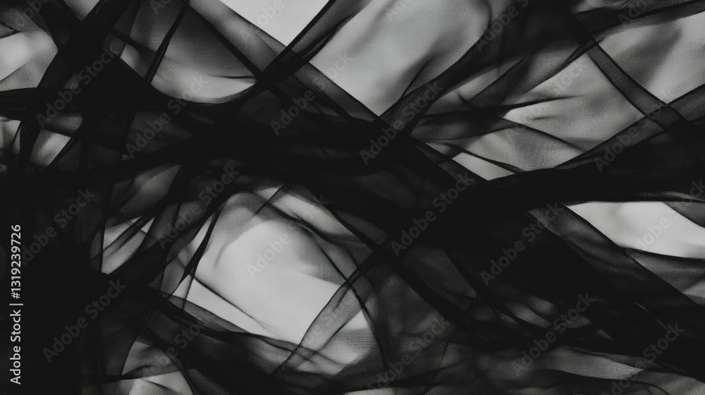 Poster Dynamic abstract chaos with interwoven black textures and intricate patterns