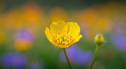 Obraz premium A vibrant yellow flower blooming in a colorful meadow.