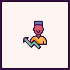 Person with up-trending arrow, demonstrating growth, profit, or achievement