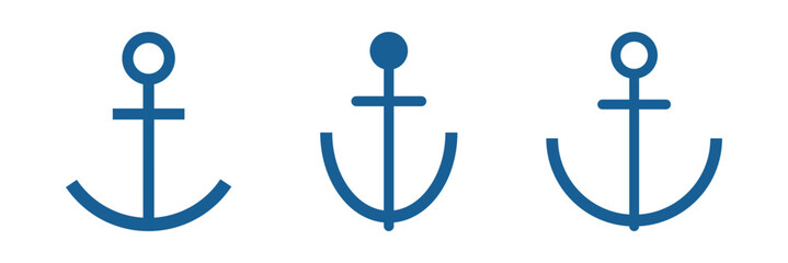 Anchor icon set. Line and glyph ship anchor vector