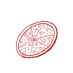 whole mushroom pizza illustration hand drawn vector