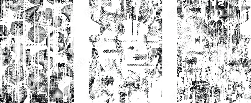 Aufkleber Background with glitch distorted grunge textures . grunge background texture with halftone dots, glitched shapes, textures and lines .Screen print vector background with grunge textured surface.