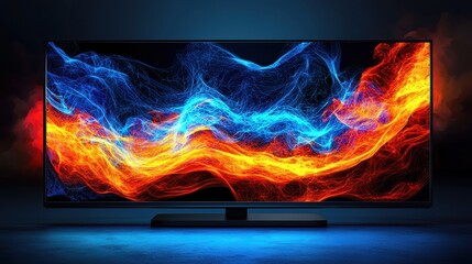 A modern television screen displaying a fiery pattern with vibrant colors for digital branding and eye-catching visuals