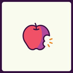Playful apple illustration featuring a bite mark with stylized design elements