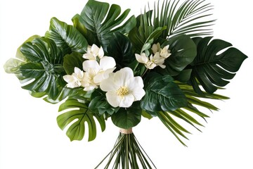 Fototapeta premium An elegant bouquet of tropical flowers and lush green foliage