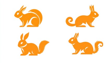 Four orange squirrel silhouettes on white background.  Possible use Children's book illustration or educational material