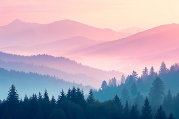 Obraz premium Misty Mountain Range at Sunrise