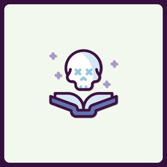 Illustration of skull above open book symbolizing knowledge or mortality