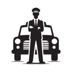Friendly Taxi Driver silhouette, providing service with a smile - Taxi illustration - Minimalist Taxi vector - Profession silhouette

