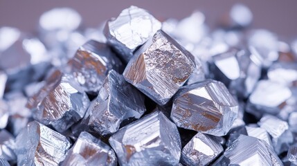 Pile of silver crystals displaying the unique texture of zirconium ore with shimmering surfaces and natural beauty