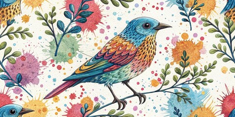 Fototapeta premium Colorful Bird Art, Splatter Paint, Unique Bird Names, Rule of Thirds, Avian Artwork