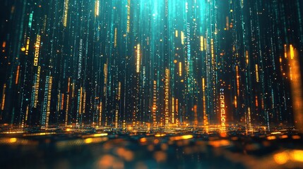 Digital rain cascading in a futuristic city