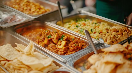 Variety of delicious dishes, colorful plates of food including meats and vegetables, vibrant setting perfect for sharing meals.