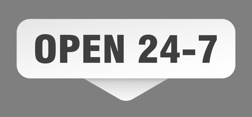 open 24 7 sticker. open 24 7 sign isolated on gray background