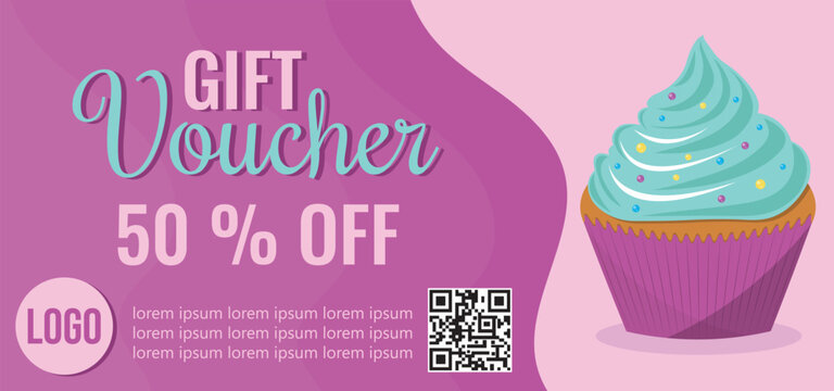 Gift certificate with a cupcake. Suitable for cafes, restaurants, pastry shops.