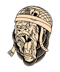 angry gorilla tattoo illustration design