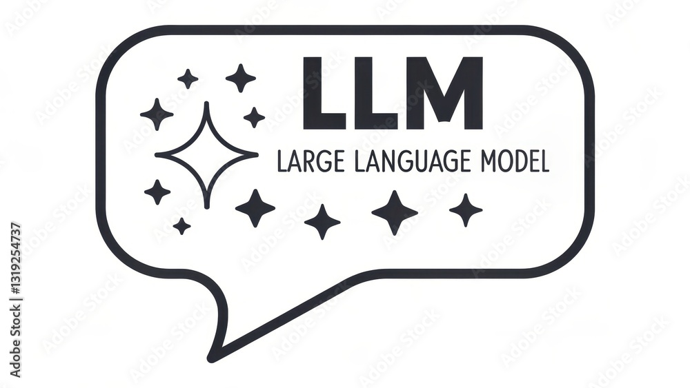 Poster llm large language models. speech bubble graphic featuring 