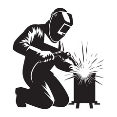 Skilled Welder silhouette, mastering the art of metal fusion - Welder illustration - Minimalist Welder vector - Profession silhouette
