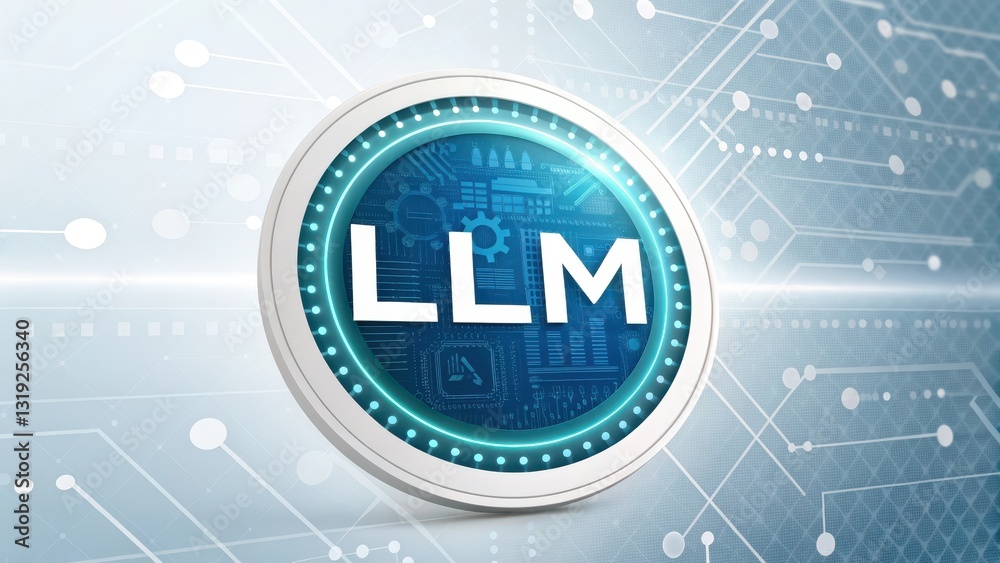 Poster llm large language models. digital logo featuring 