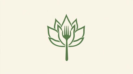 Fototapeta premium Abstract food logo, fork and leaves, nature-inspired restaurant