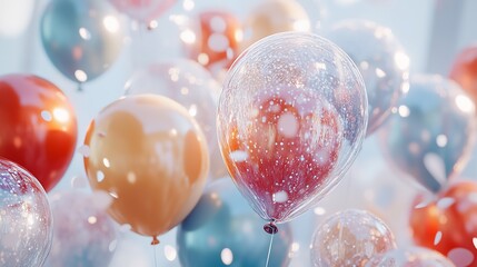 A Celebratory Flurry Of Pastel Balloons Floating Gently, Filled With Shimmering Confetti And Soft Light, Creating A Joyful And Dreamy Atmosphere