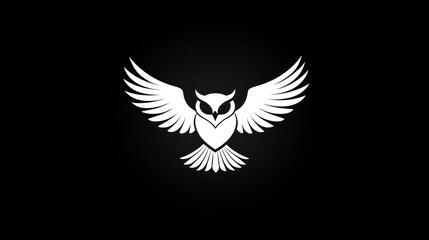 Fototapeta premium Owl in flight, graphic design, black background, logo potential